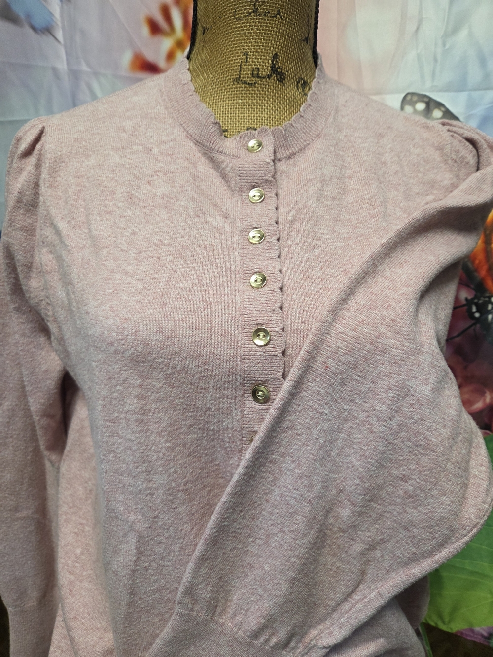 🍍Button-Front Crewneck Sweater